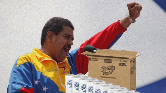 Here we have Venezuelan president Nicholas Maduro telling the "unwashed masses" that if they put their fist into a ball and use it correctly, there is no need for toilet paper. True, the soap shortage will have to be figured out with the increased demand, but price controls will fix that, too. Or not.